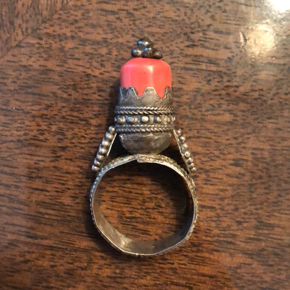 Antique Tibetan Silver & Coral Ring